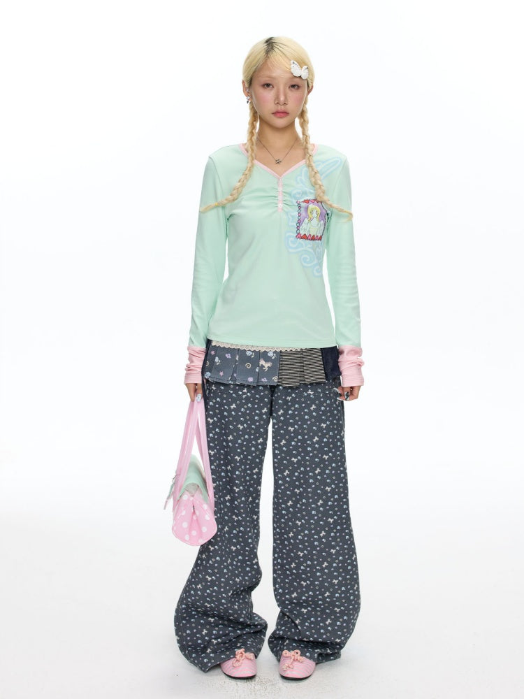Angel Fake Two-Piece Spliced Striped Long Sleeve T-Shirt【s0000018457】