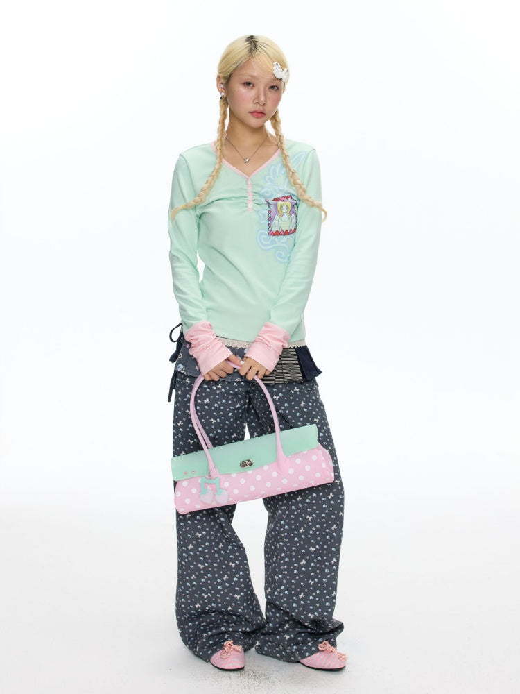 Angel Fake Two-Piece Spliced Striped Long Sleeve T-Shirt【s0000018457】