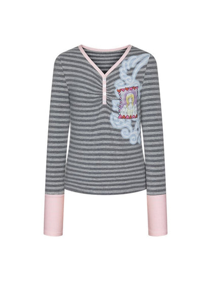 Angel Fake Two-Piece Spliced Striped Long Sleeve T-Shirt【s0000018457】