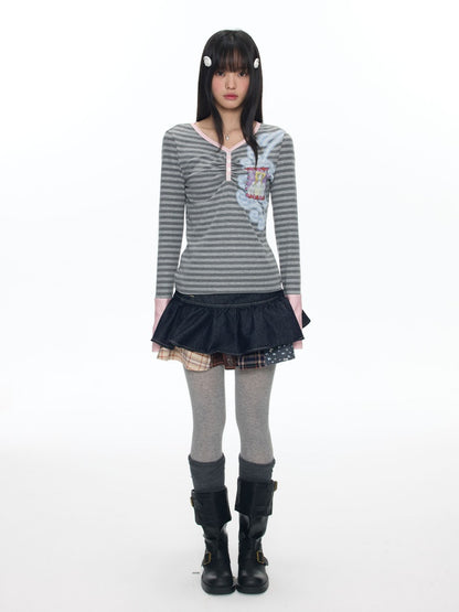 Angel Fake Two-Piece Spliced Striped Long Sleeve T-Shirt【s0000018457】