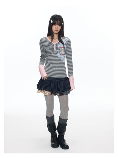 Angel Fake Two-Piece Spliced Striped Long Sleeve T-Shirt【s0000018457】