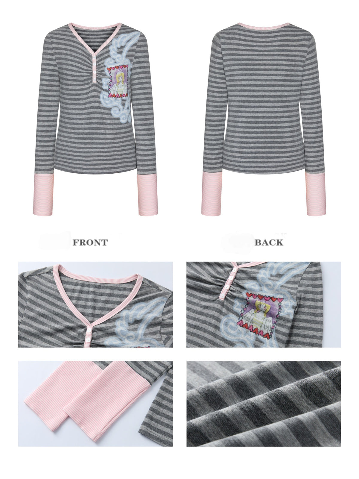 Angel Fake Two-Piece Spliced Striped Long Sleeve T-Shirt【s0000018457】