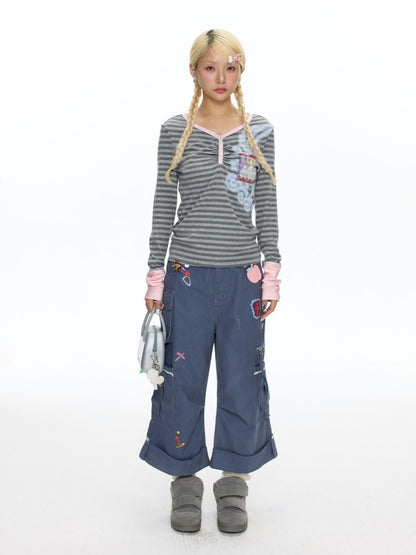 Angel Fake Two-Piece Spliced Striped Long Sleeve T-Shirt【s0000018457】