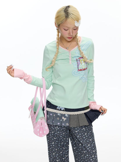 Angel Fake Two-Piece Spliced Striped Long Sleeve T-Shirt【s0000018457】