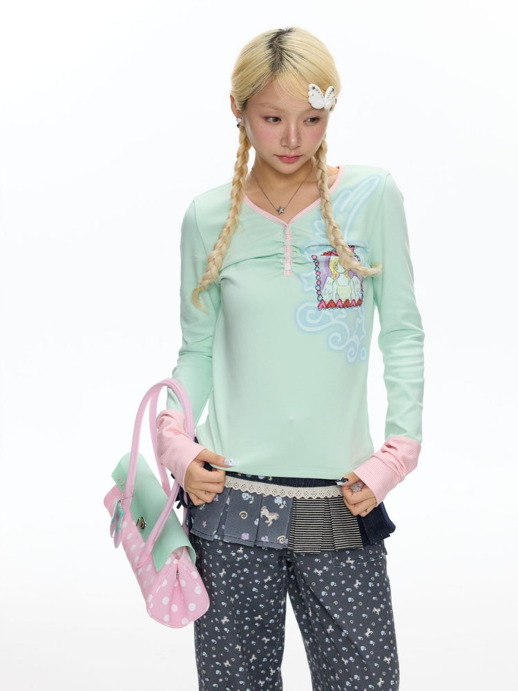 Angel Fake Two-Piece Spliced Striped Long Sleeve T-Shirt【s0000018457】