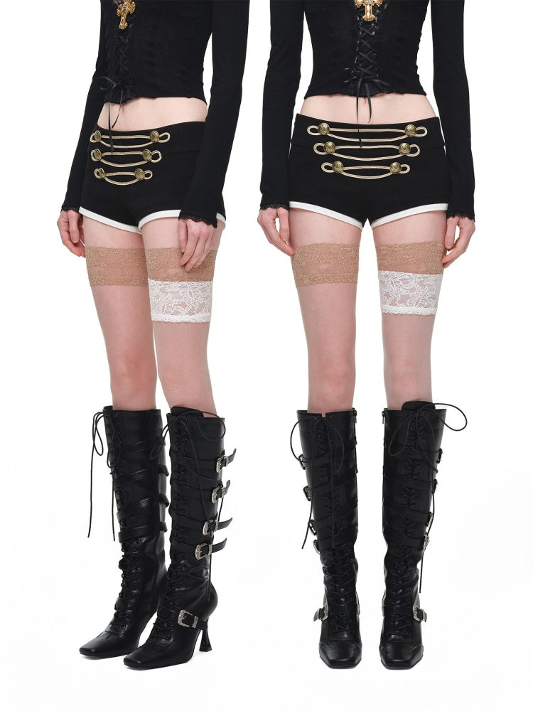 Strapped Heavy Metal Buckle Stiletto Heels Oblique Toe Knee-High Leather Boots【s0000018145】