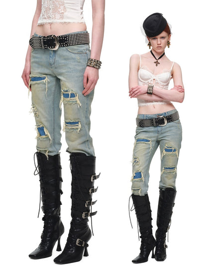 Strapped Heavy Metal Buckle Stiletto Heels Oblique Toe Knee-High Leather Boots【s0000018145】