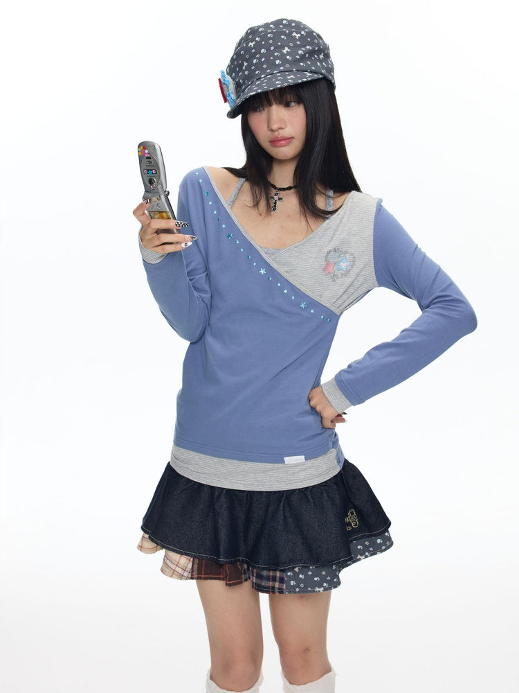 Diagonal Collar Large Neckline Base Layer Long-Sleeve T-Shirt【s0000018460】
