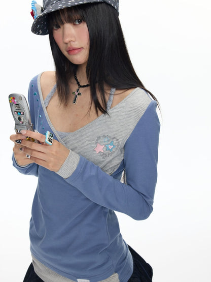 Diagonal Collar Large Neckline Base Layer Long-Sleeve T-Shirt【s0000018460】