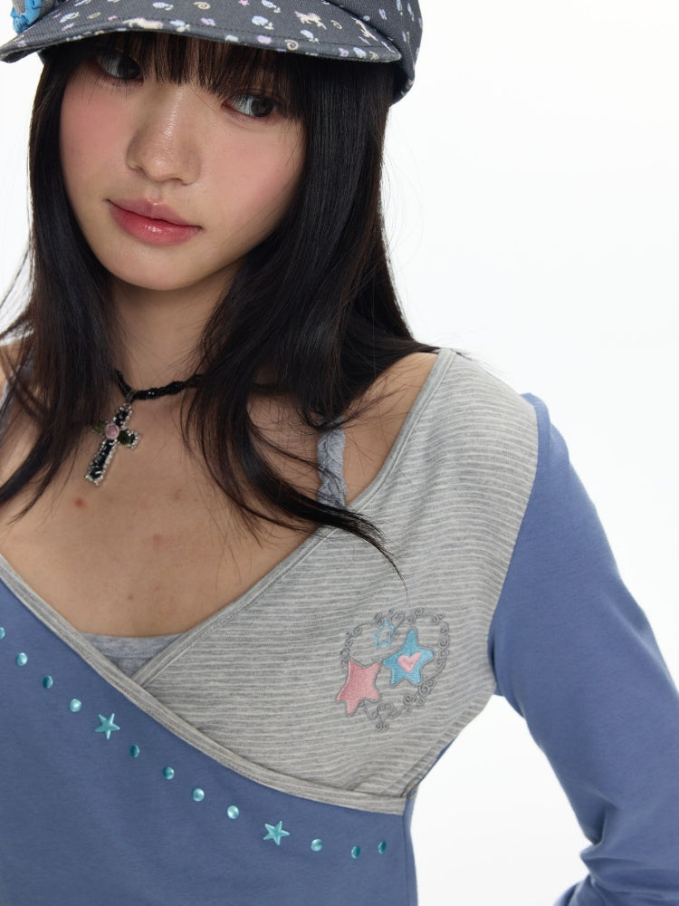 Diagonal Collar Large Neckline Base Layer Long-Sleeve T-Shirt【s0000018460】
