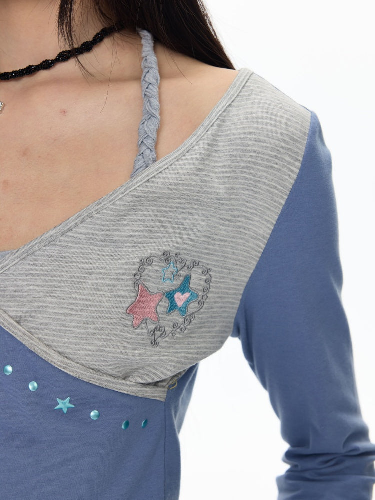 Diagonal Collar Large Neckline Base Layer Long-Sleeve T-Shirt【s0000018460】