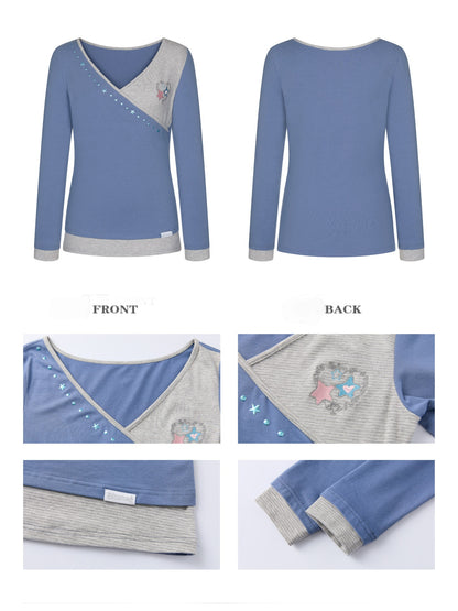 Diagonal Collar Large Neckline Base Layer Long-Sleeve T-Shirt【s0000018460】