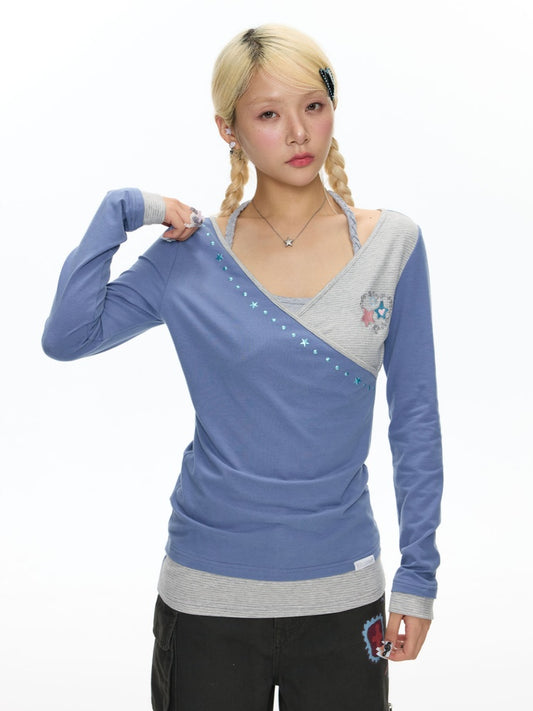 Diagonal Collar Large Neckline Base Layer Long-Sleeve T-Shirt【s0000018460】