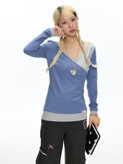 Diagonal Collar Large Neckline Base Layer Long-Sleeve T-Shirt【s0000018460】