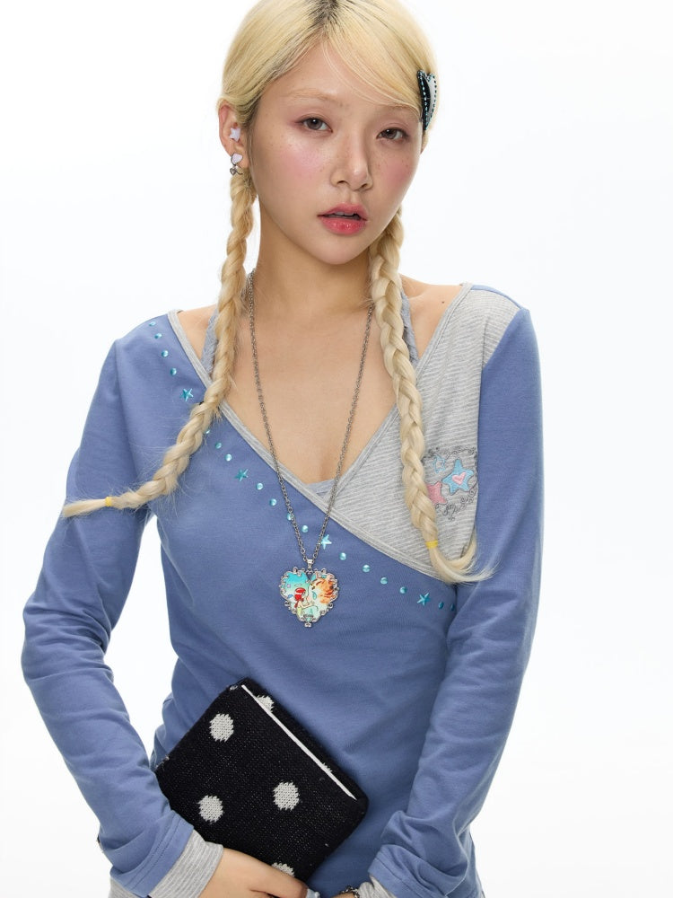 Diagonal Collar Large Neckline Base Layer Long-Sleeve T-Shirt【s0000018460】
