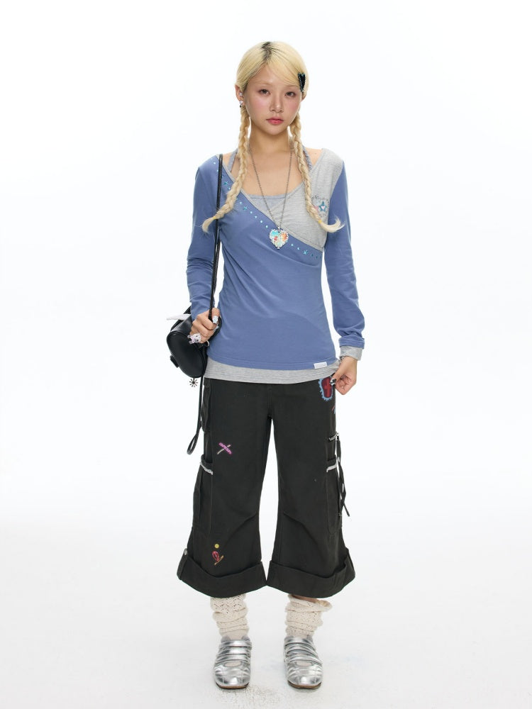 Diagonal Collar Large Neckline Base Layer Long-Sleeve T-Shirt【s0000018460】