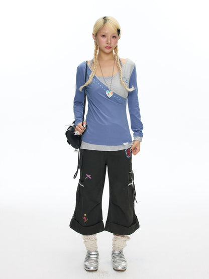 Diagonal Collar Large Neckline Base Layer Long-Sleeve T-Shirt【s0000018460】