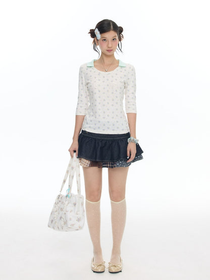 Double-Breasted Patchwork Denim Cake Midi Skirt【s0000018462】