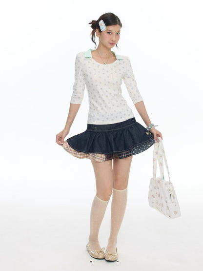 Double-Breasted Patchwork Denim Cake Midi Skirt【s0000018462】
