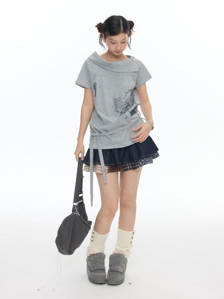 Double-Breasted Patchwork Denim Cake Midi Skirt【s0000018462】