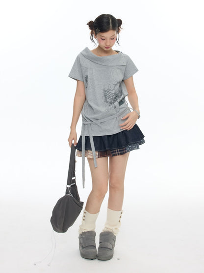 Double-Breasted Patchwork Denim Cake Midi Skirt【s0000018462】