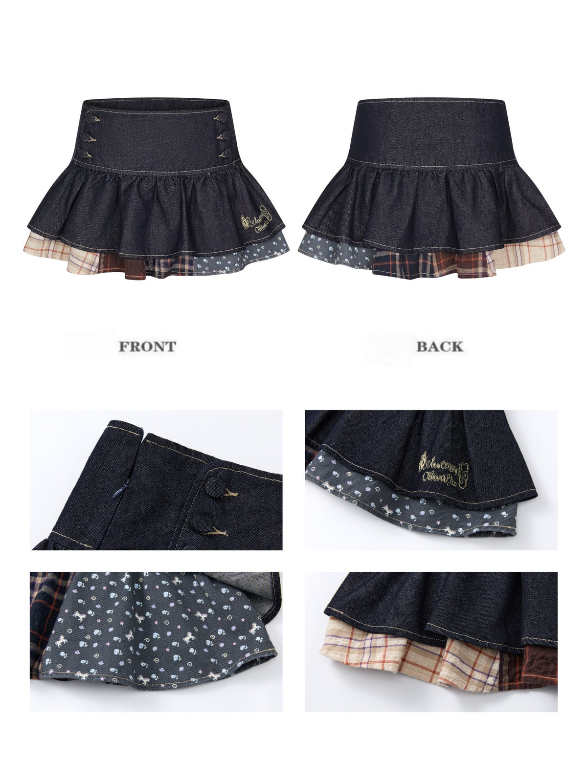 Double-Breasted Patchwork Denim Cake Midi Skirt【s0000018462】