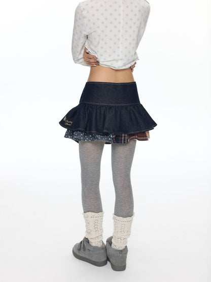 Double-Breasted Patchwork Denim Cake Midi Skirt【s0000018462】
