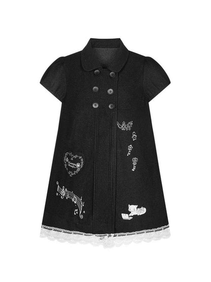 Antique Doll-Style Double-Breasted Doll-Collar Black Dress【s0000018464】