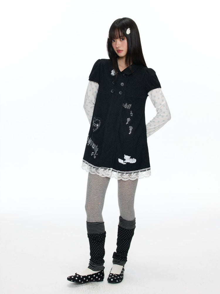Antique Doll-Style Double-Breasted Doll-Collar Black Dress【s0000018464】