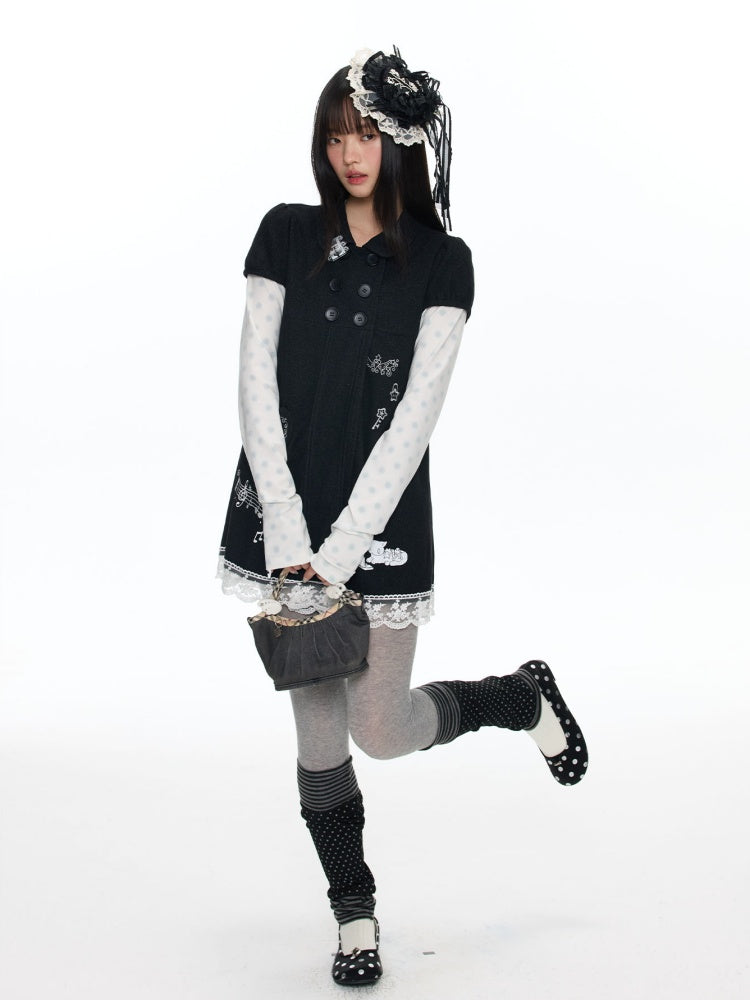 Antique Doll-Style Double-Breasted Doll-Collar Black Dress【s0000018464】