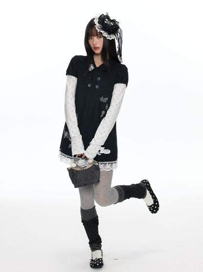 Antique Doll-Style Double-Breasted Doll-Collar Black Dress【s0000018464】