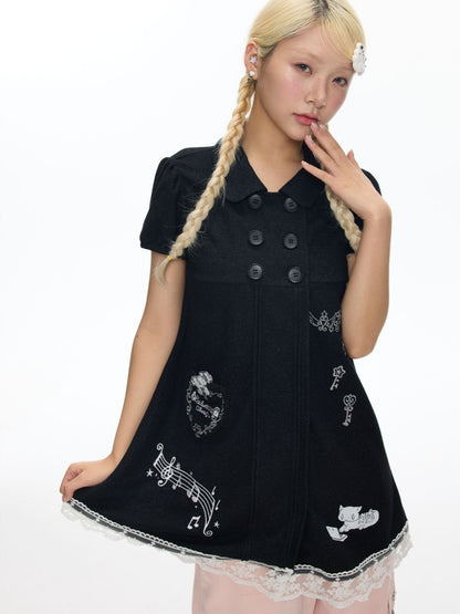 Antique Doll-Style Double-Breasted Doll-Collar Black Dress【s0000018464】
