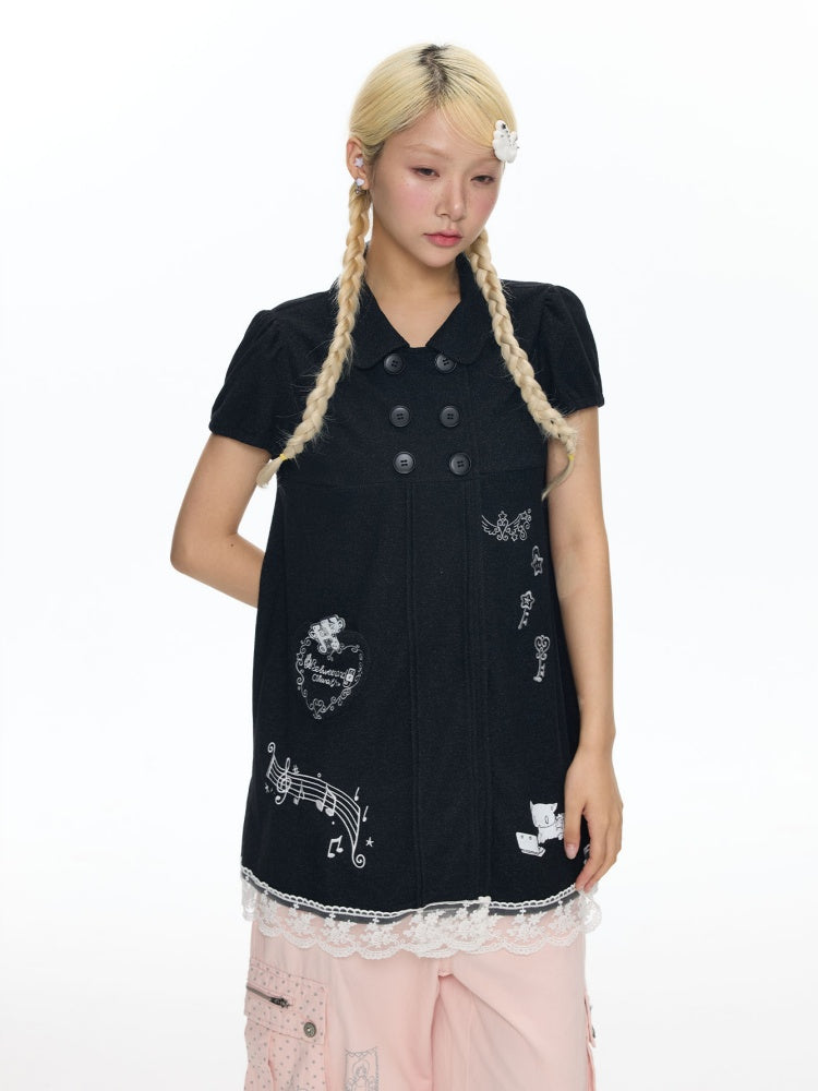 Antique Doll-Style Double-Breasted Doll-Collar Black Dress【s0000018464】