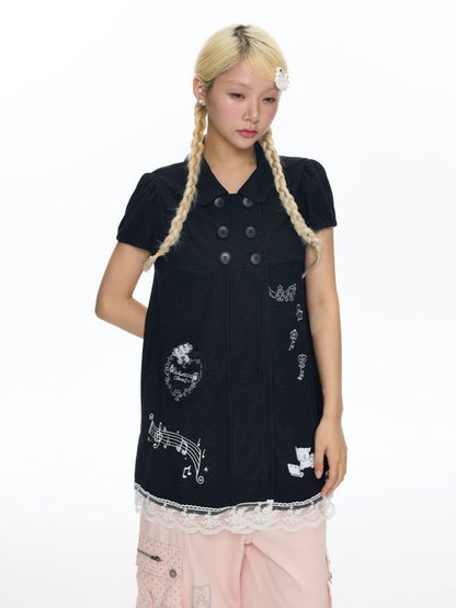 Antique Doll-Style Double-Breasted Doll-Collar Black Dress【s0000018464】