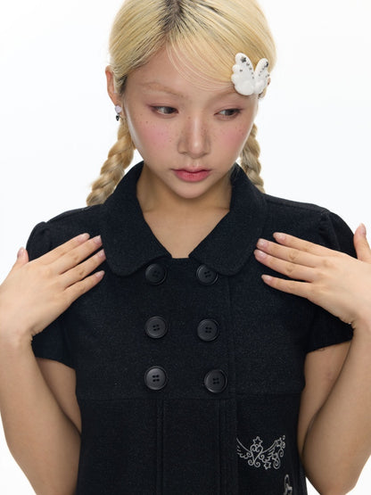 Antique Doll-Style Double-Breasted Doll-Collar Black Dress【s0000018464】