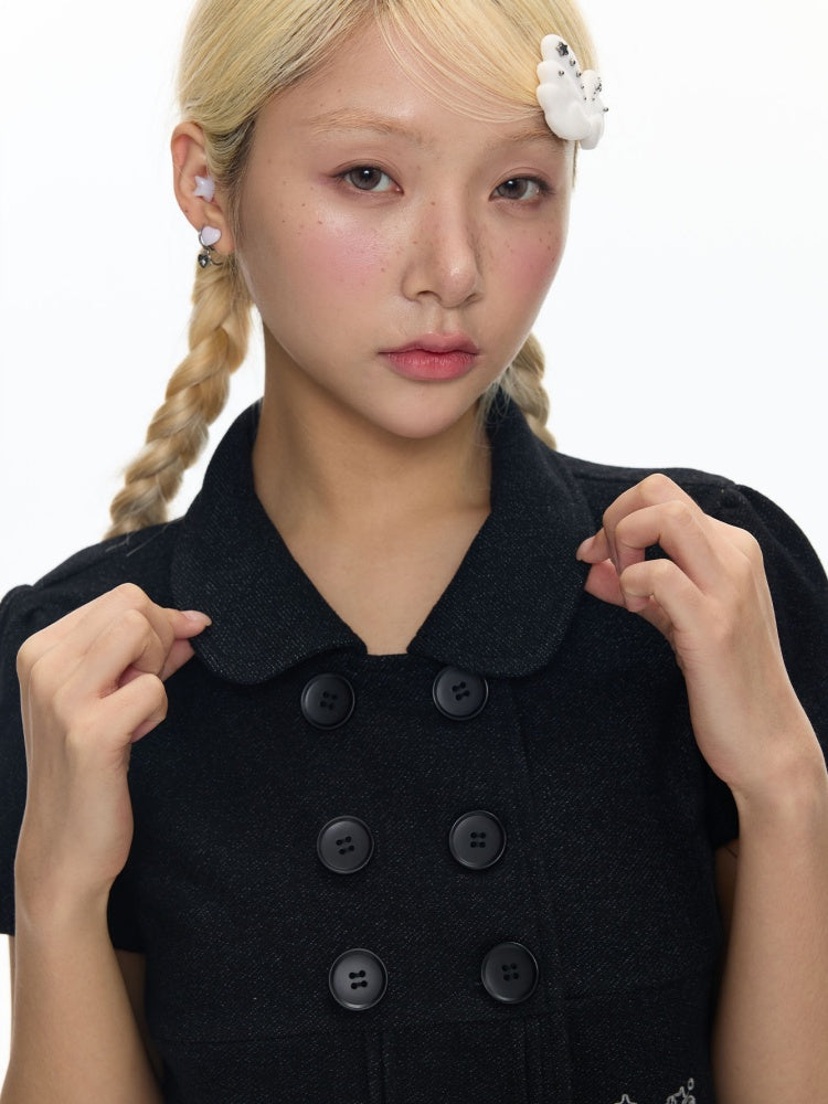 Antique Doll-Style Double-Breasted Doll-Collar Black Dress【s0000018464】