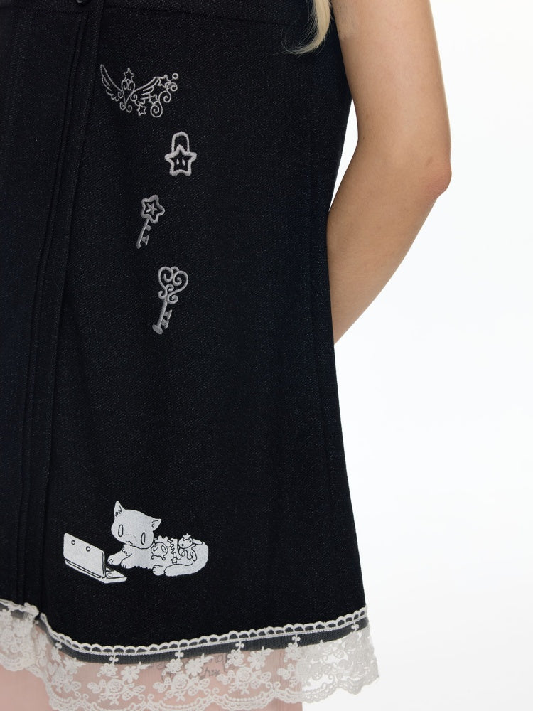 Antique Doll-Style Double-Breasted Doll-Collar Black Dress【s0000018464】