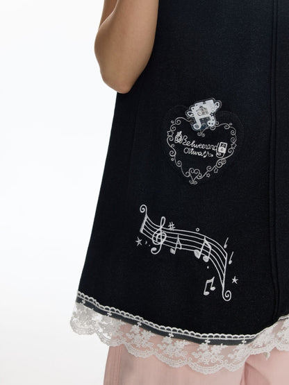 Antique Doll-Style Double-Breasted Doll-Collar Black Dress【s0000018464】