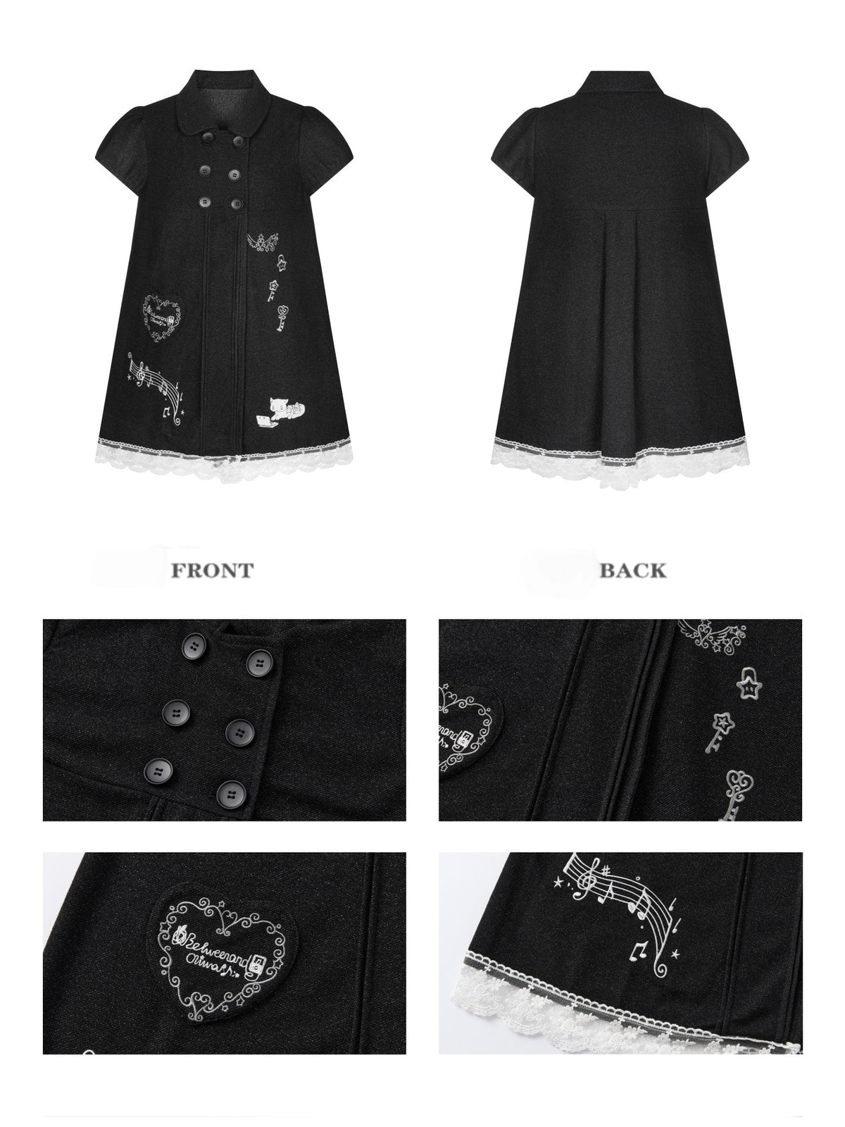 Antique Doll-Style Double-Breasted Doll-Collar Black Dress【s0000018464】