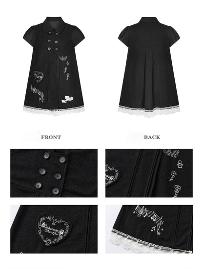 Antique Doll-Style Double-Breasted Doll-Collar Black Dress【s0000018464】