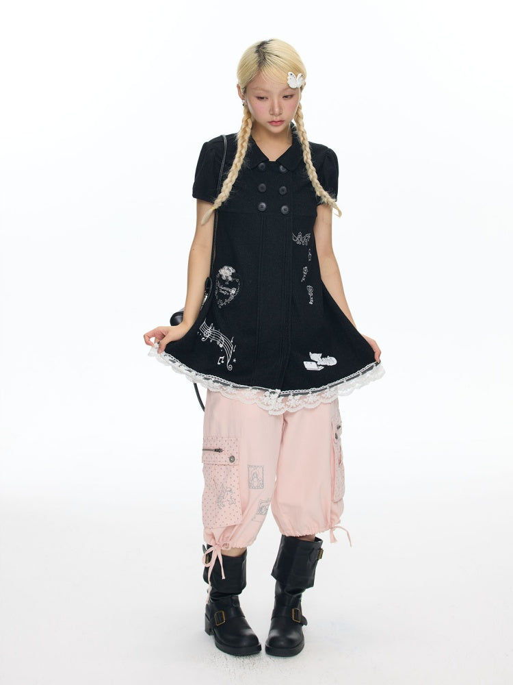 Antique Doll-Style Double-Breasted Doll-Collar Black Dress【s0000018464】