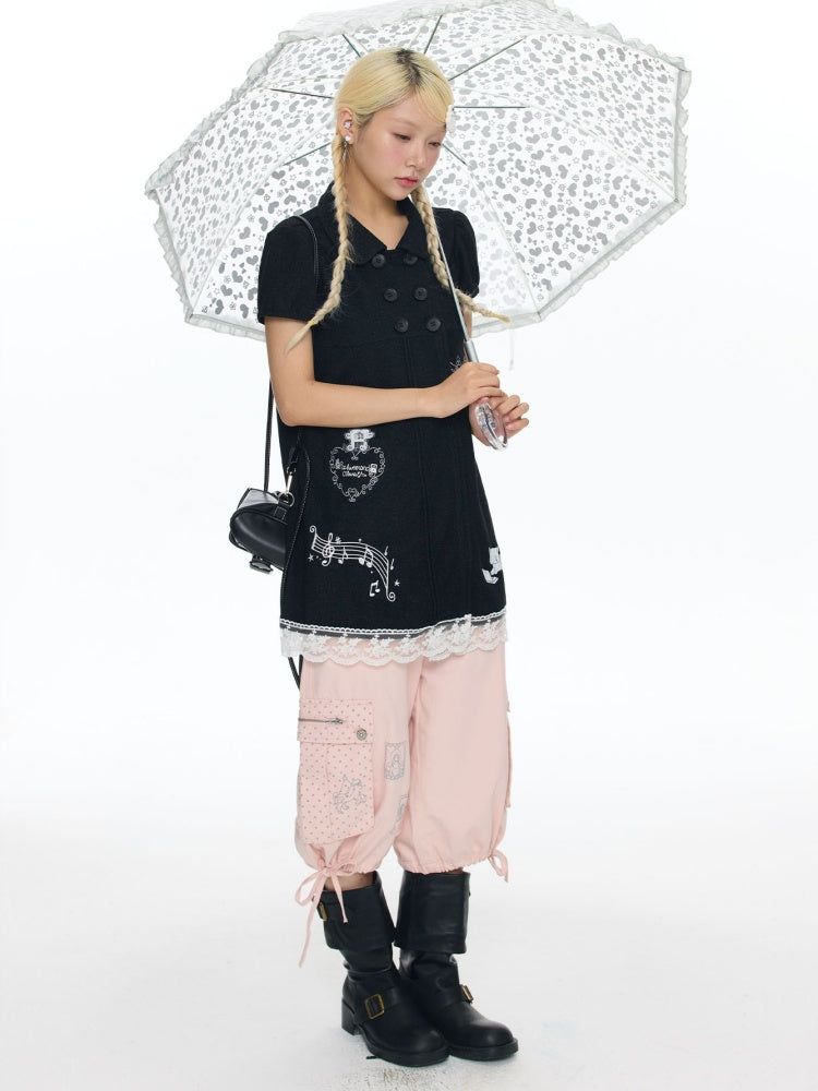 Antique Doll-Style Double-Breasted Doll-Collar Black Dress【s0000018464】