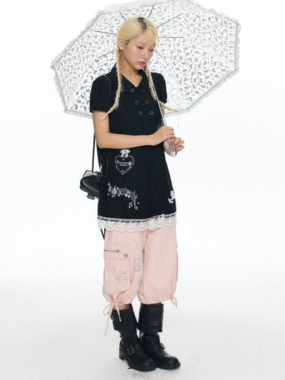 Antique Doll-Style Double-Breasted Doll-Collar Black Dress【s0000018464】