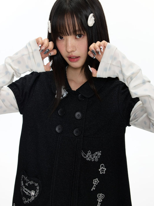 Antique Doll-Style Double-Breasted Doll-Collar Black Dress【s0000018464】