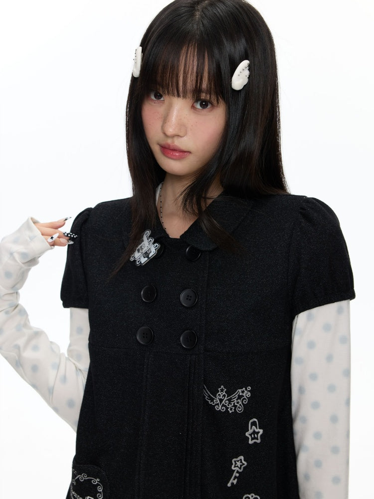 Antique Doll-Style Double-Breasted Doll-Collar Black Dress【s0000018464】
