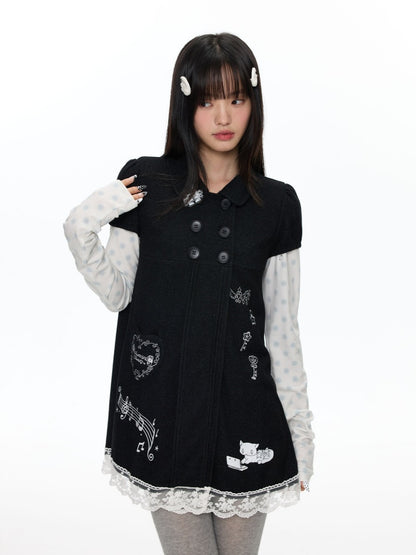 Antique Doll-Style Double-Breasted Doll-Collar Black Dress【s0000018464】