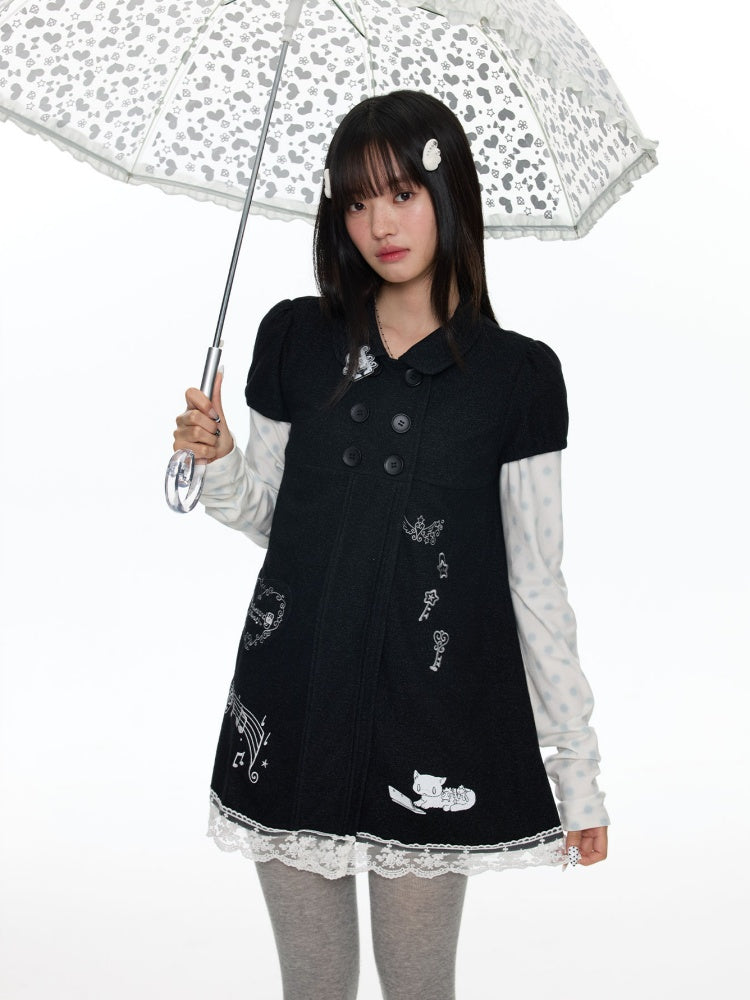 Antique Doll-Style Double-Breasted Doll-Collar Black Dress【s0000018464】