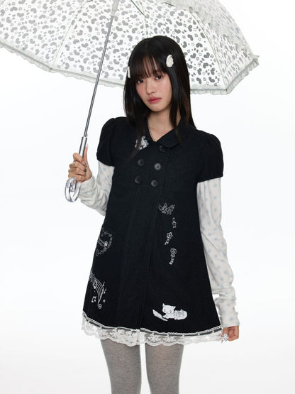 Antique Doll-Style Double-Breasted Doll-Collar Black Dress【s0000018464】