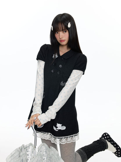 Antique Doll-Style Double-Breasted Doll-Collar Black Dress【s0000018464】