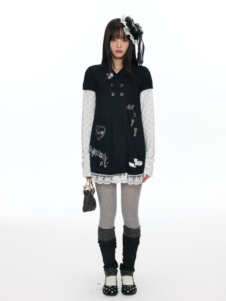 Antique Doll-Style Double-Breasted Doll-Collar Black Dress【s0000018464】